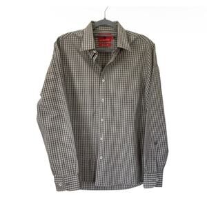 Southern Proper Long Sleeve Button Down Shirt Gingham Plaid Logo Brown Size M